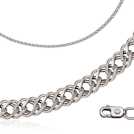 Цепь автомат из серебра, плетение двойной ромб