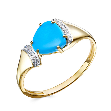 Кольцо из желтого золота с бриллиантами, бирюзой