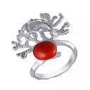 Кольцо из серебра с кораллом, фианитом
