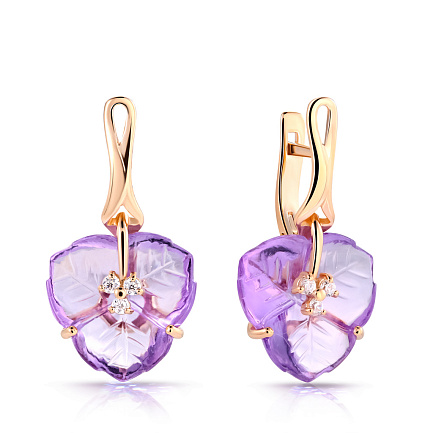 Серьги с английским замком из красного золота с аметистами