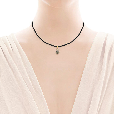 Колье из желтого золота с каучуком, фианитом