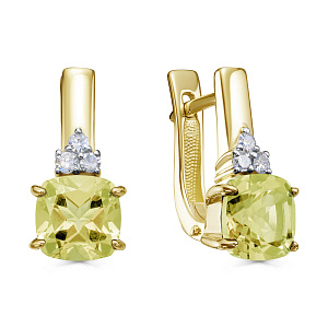 Серьги с английским замком из желтого золота с бриллиантами