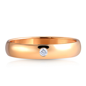 Кольцо обручальное из красного золота с бриллиантом