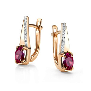 Серьги с английским замком из красного золота с бриллиантом