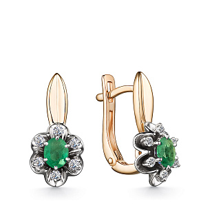 Серьги с английским замком из красного золота с изумрудами