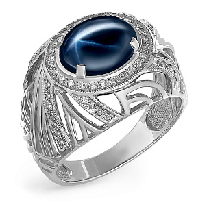 Серебряное кольцо с фианитами, сапфиром