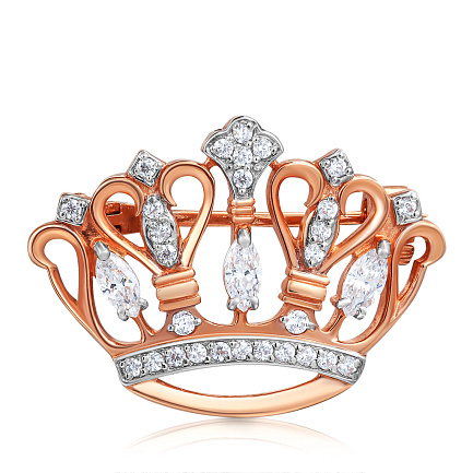 Брошь из красного золота с фианитами