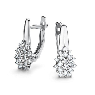 Серьги с английским замком из белого золота с бриллиантом