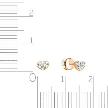 Серьги-пусеты из красного золота с фианитом