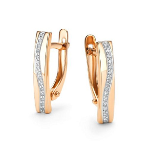 Серьги с английским замком из красного золота с бриллиантом