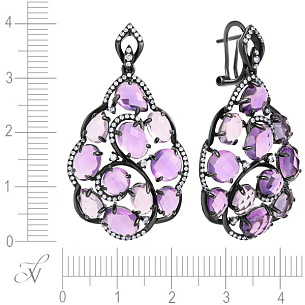 Серьги из черненого золота с бриллиантами, аметистами