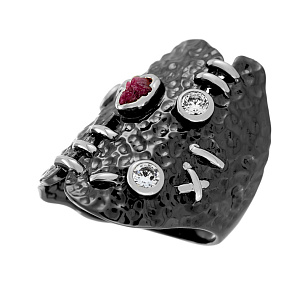 Кольцо из серебра с фианитами, цоизитом