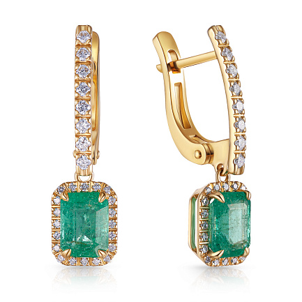 Серьги с английским замком из желтого золота с бриллиантами