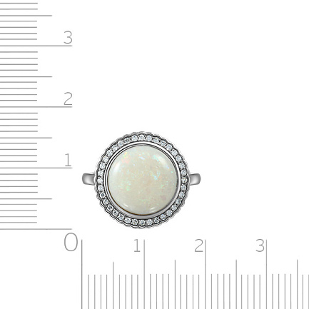 Кольцо из белого золота с бриллиантами, опалом