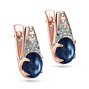 Серьги с английским замком из красного золота с бриллиантами, сапфирами