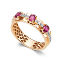 Кольцо из красного золота с бриллиантами, рубинами