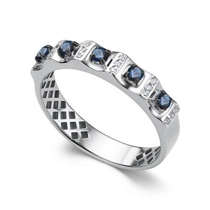 Кольцо из белого золота с бриллиантами, сапфирами