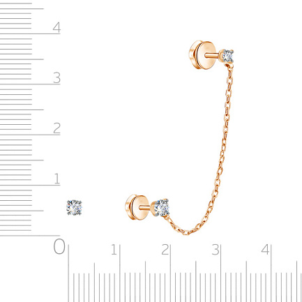 Серьги-пусеты из красного золота с фианитом