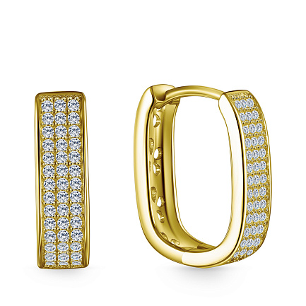 Серьги из серебра с позолотой, фианитами