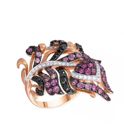 Кольцо из красного золота с бриллиантами, рубинами