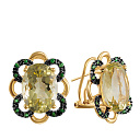 Серьги из желтого золота с кварцем, цаворитами