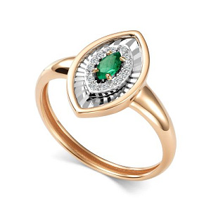 Кольцо из красного золота с бриллиантами, изумрудом