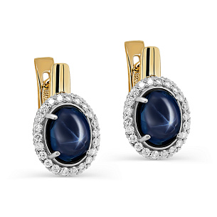 Серьги с английским замком из желтого золота с сапфиром