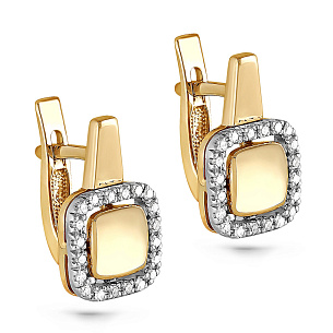 Серьги с английским замком из желтого золота с бриллиантом