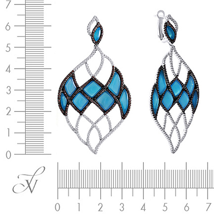 Серьги из серебра с агатом, фианитом