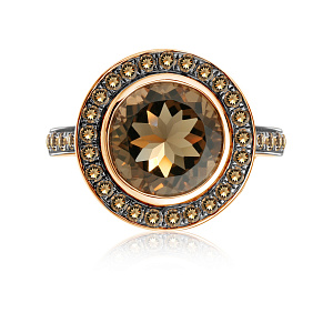 Кольцо из красного золота с бриллиантами, кварцем