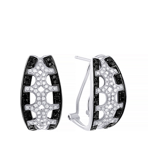 Серьги с итальянским замком из белого золота с бриллиантами