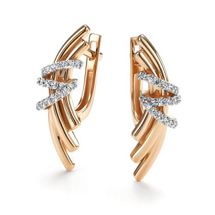 Серьги с английским замком из красного золота с бриллиантом