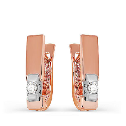 Серьги с английским замком из красного золота с бриллиантами