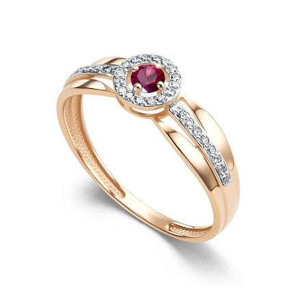 Кольцо из красного золота с бриллиантами, рубином