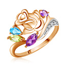 Кольцо из красного золота с аметистом, топазом