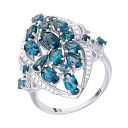 Кольцо из белого золота с бриллиантами, топазами