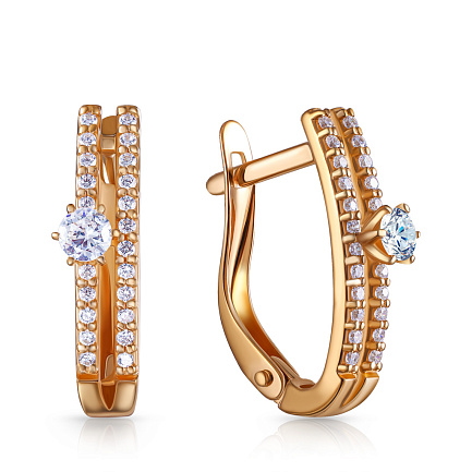 Серьги с английским замком из красного золота с фианитом