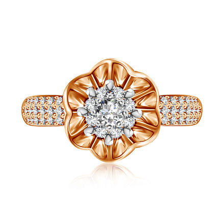 Бриллиантовое кольцо из красного золота
