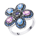 Кольцо из белого золота с аметистами, сапфирами