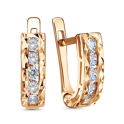 Серьги с английским замком из красного золота с фианитами