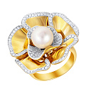 Кольцо из желтого золота с бриллиантами, жемчугом