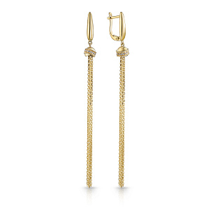 Серьги с английским замком из желтого золота, плетение якорное