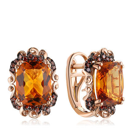 Серьги с английским замком из красного золота с цитрином