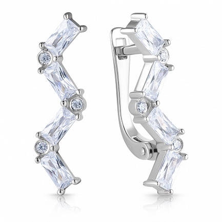 Серьги с английским замком из белого золота с фианитом