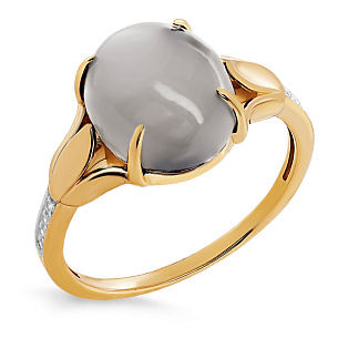 Золотое кольцо с бриллиантами, лунным камнем