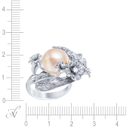Кольцо из белого золота с бриллиантами, жемчугом