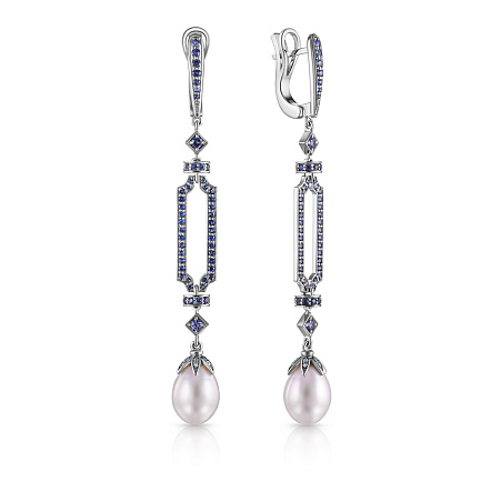 Серьги из белого золота с бриллиантами, жемчугом