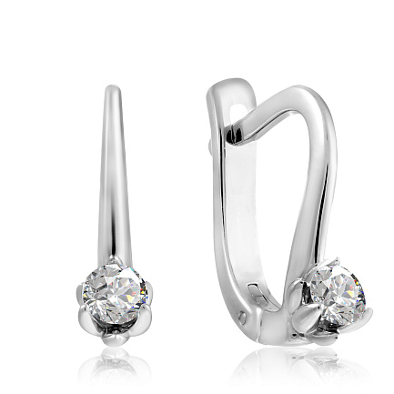 Серьги с английским замком из белого золота с бриллиантами