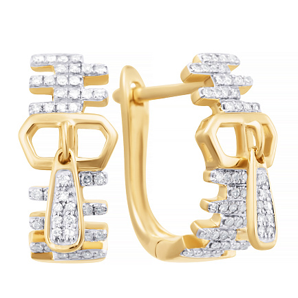 Серьги с английским замком из желтого золота с бриллиантами