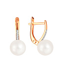 Серьги из красного золота с жемчугом, фианитом